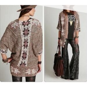 Free People Fair Isle Wool Blend Banded Oversized Short Sleeve Button Cardigan